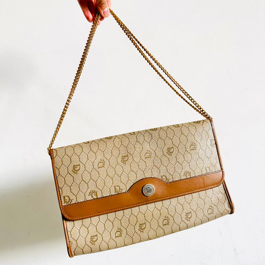 Christian Dior CD Beige GHW 2-Way Honeycomb Oblique Monogram Logo Vintage Shoulder Sling Bag