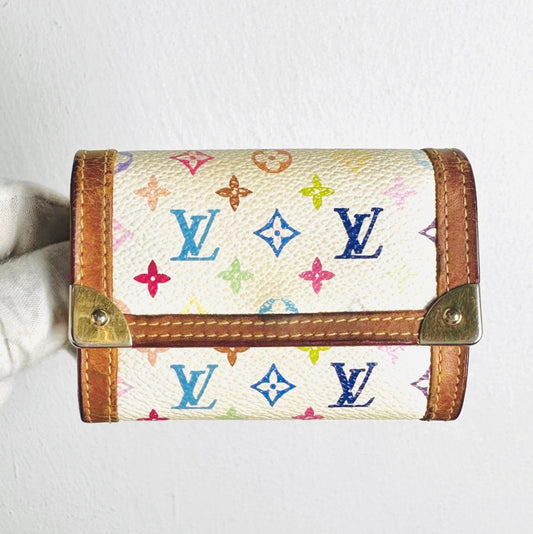 Louis Vuitton LV Murakami White Multicolour Rainbow Monogram Logo GHW Flap Compact Wallet