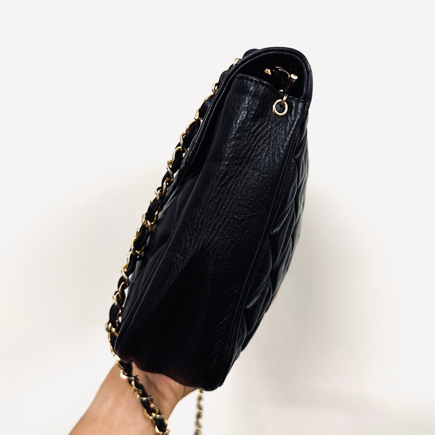 Chanel Black GHW Envelope CC Logo Medium Classic Flap Quilted Lambskin Turnlock Vintage Shoulder Sling Bag 0s