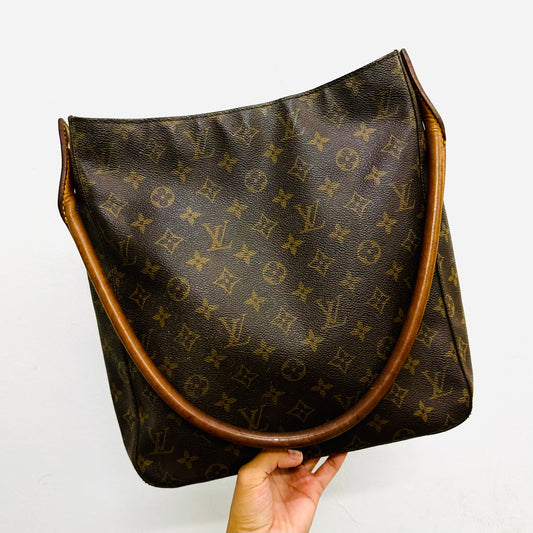 Louis Vuitton LV Looping Monogram Logo GHW Top Handle Hobo Baguette Shoulder Bag