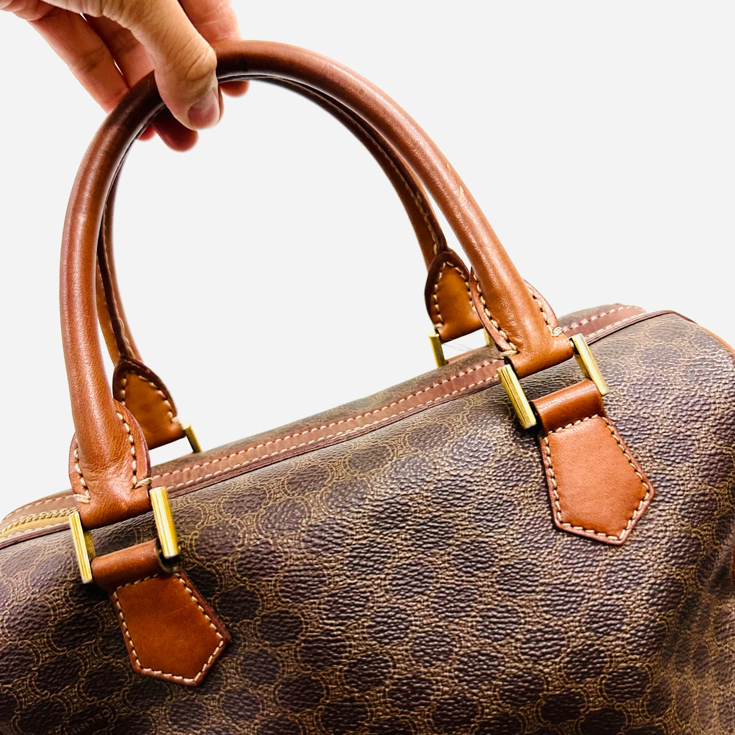 Celine Triomphe Macadam Monogram Logo GHW Boston 25 Speedy Top Handle Vintage Bag