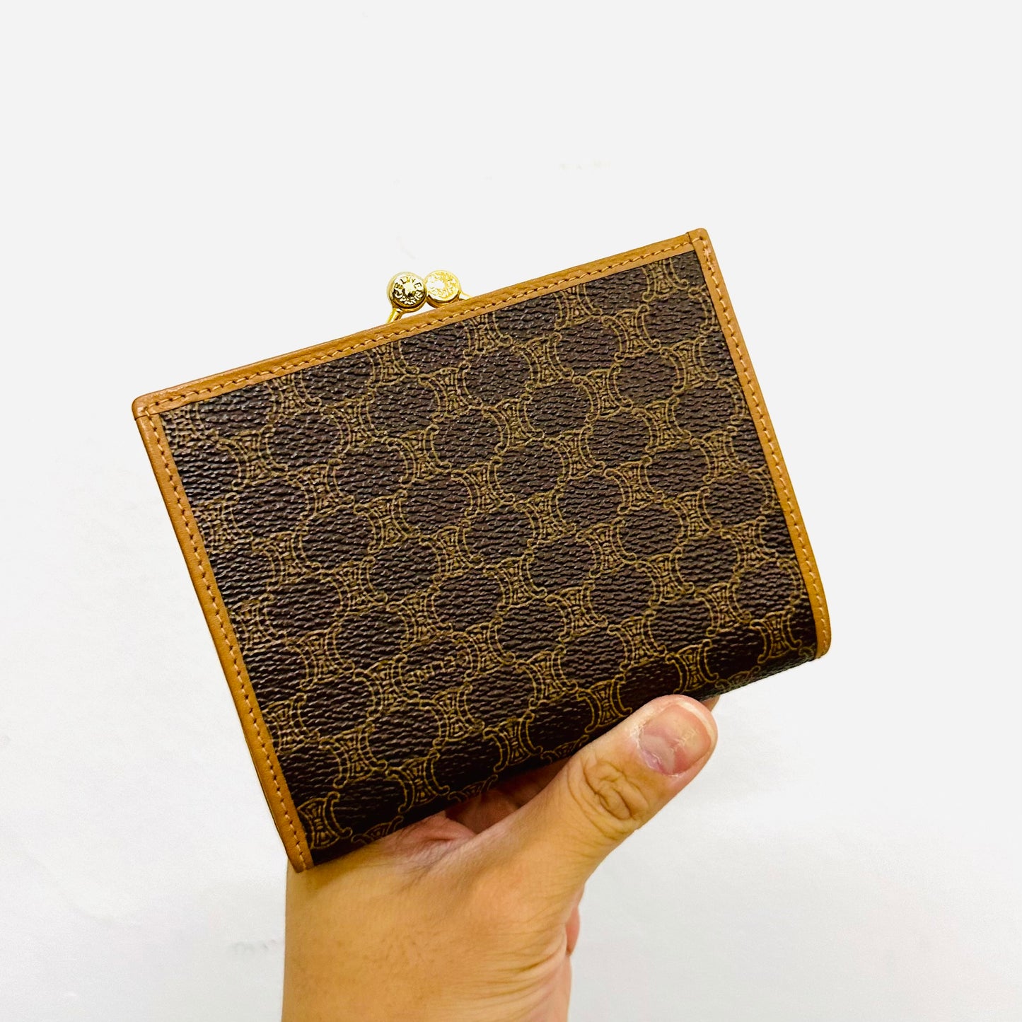 Celine Triomphe Macadam Monogram Logo GHW Flap Compact Bifold Wallet