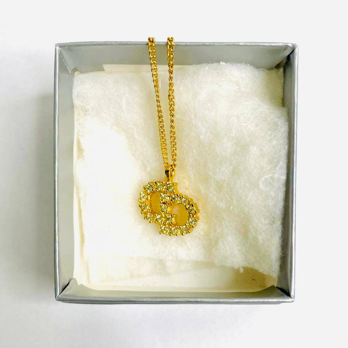 Christian Dior CD Giant Gold & Crystals Monogram Logo Signature Pendant Vintage Necklace