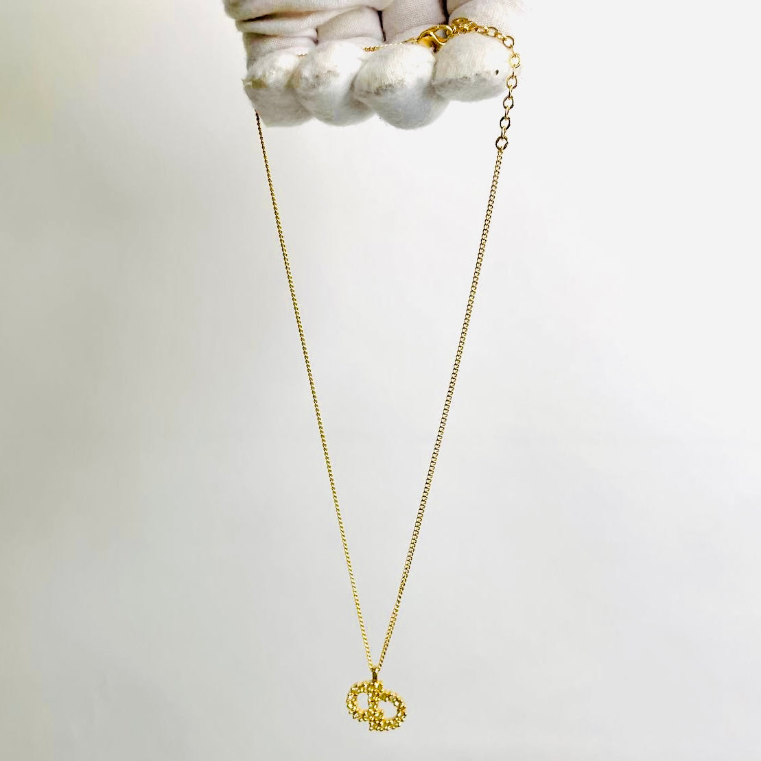 Christian Dior CD Giant Gold & Crystals Monogram Logo Signature Pendant Vintage Necklace