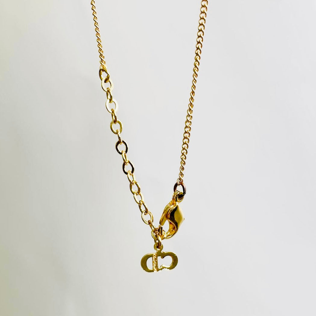 Christian Dior CD Giant Gold & Crystals Monogram Logo Signature Pendant Vintage Necklace