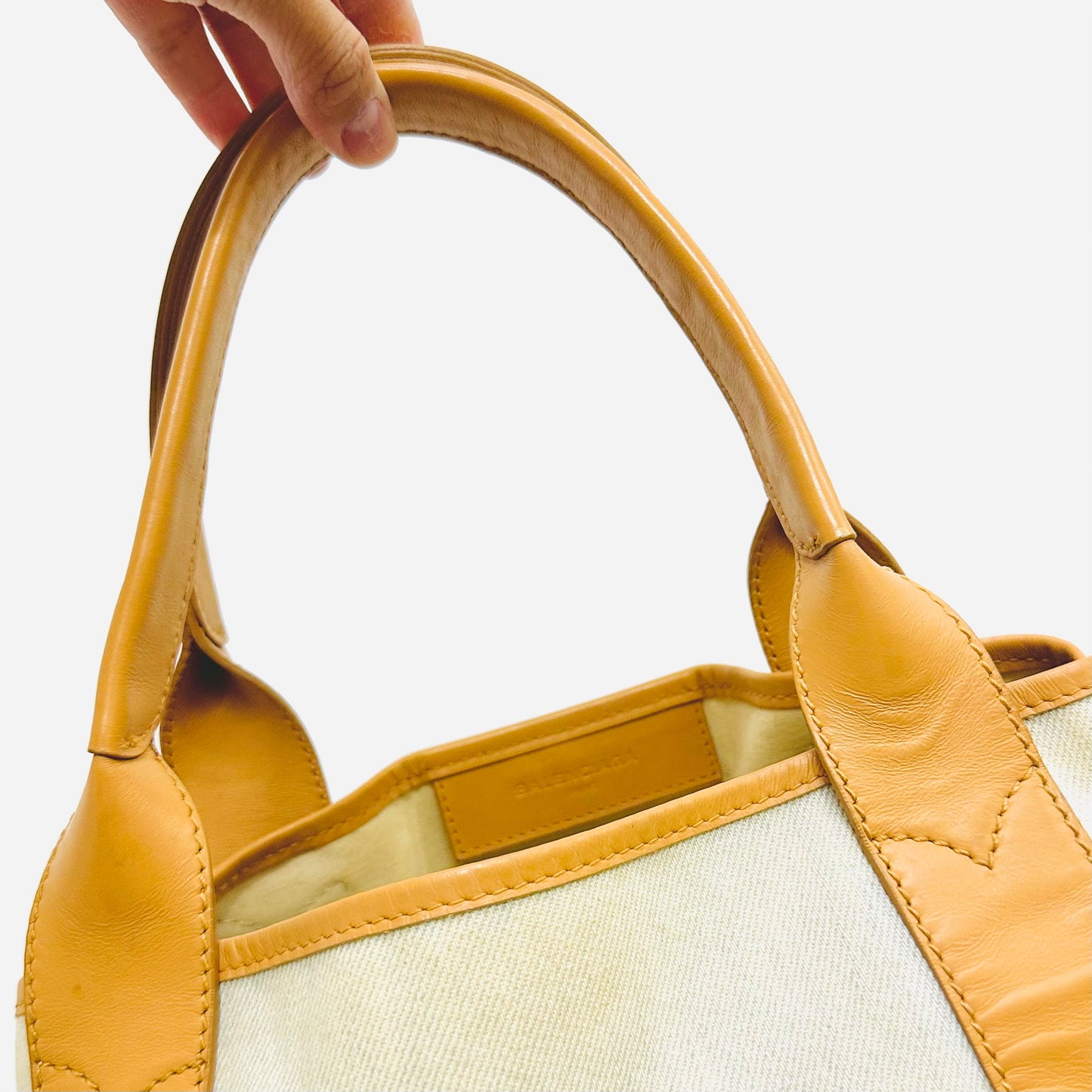 Balenciaga Cabas S Monogram Logo Caramel Beige / Blue Small Shopper Shoulder Tote Bag With Pouch