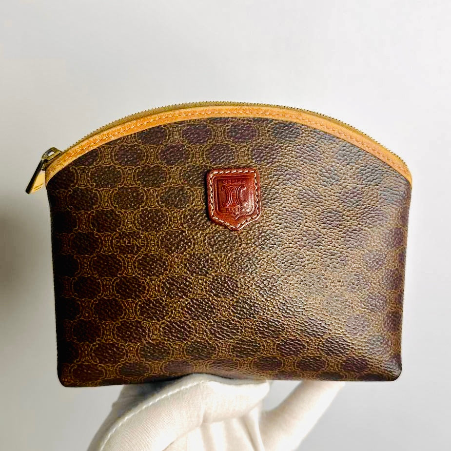 Celine Triomphe Macadam Monogram Logo GHW Vintage Toiletry Pouch Clutch Case