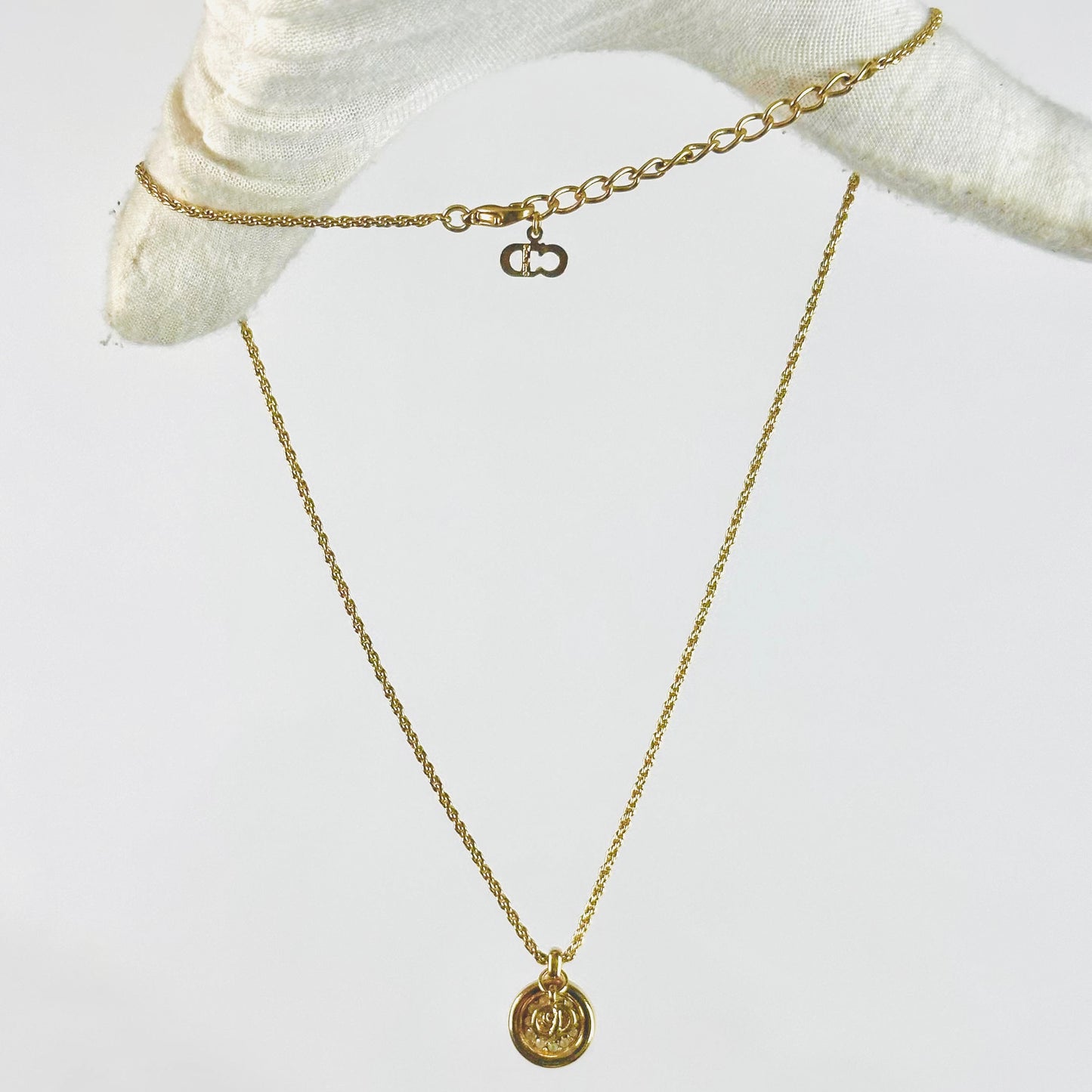 Christian Dior CD Monogram Logo Gold & Crystals Chain Vintage Classic Necklace