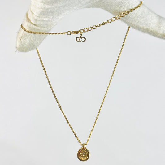 Christian Dior CD Monogram Logo Gold & Crystals Chain Vintage Classic Necklace