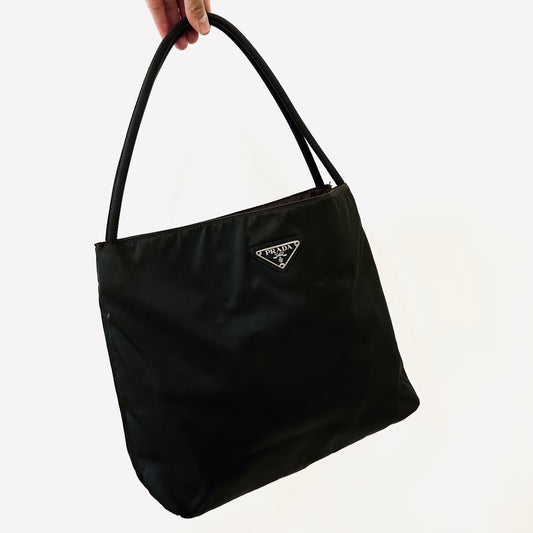 Prada Dark Khaki Tessuto City Classic Logo Nylon Shopper Shoulder Tote Bag