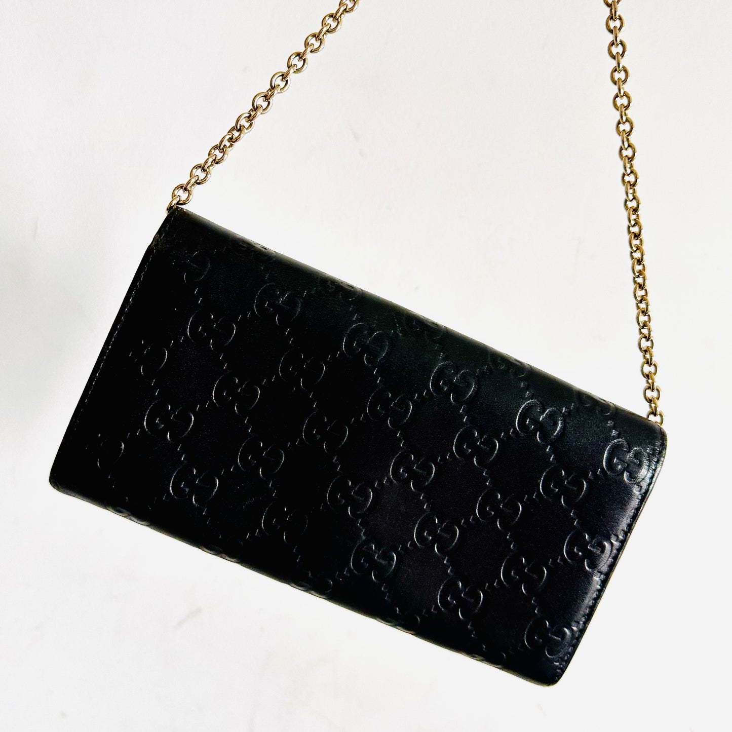 Gucci Guccissima Black GHW Monogram Logo WOC Wallet On Chain Leather Pochette Shoulder Bag