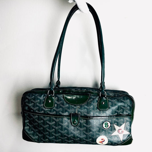 Goyard Dark Green Saint St Martin Goyardine Monogram Logo Boston Baguette Shopper Shoulder Tote Bag