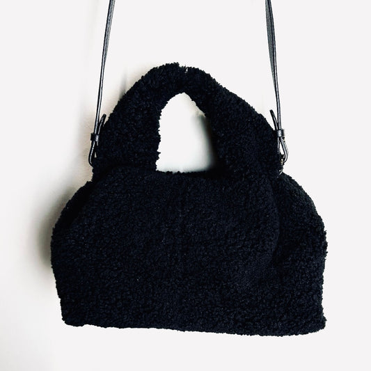 Polene Numéro Numero Neuf Black GHW Shearling Furry Mini Top Handle 2-Way Shoulder Sling Bag