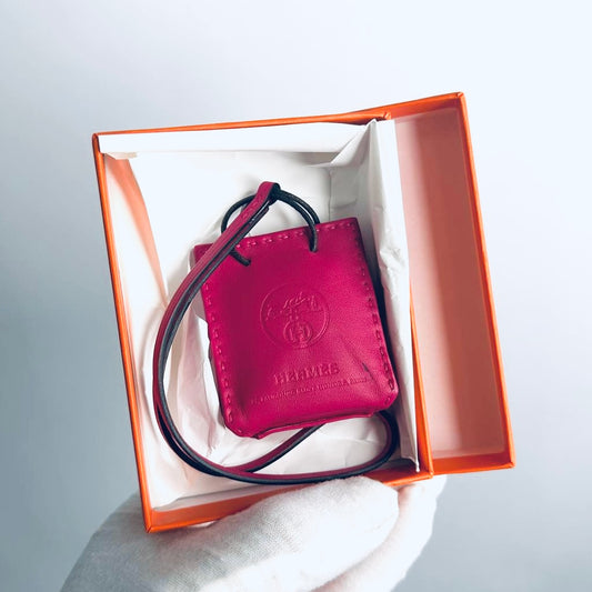 Hermes Sac Shopping Rose Mexico Milo Lambskin Paper Bag Charm