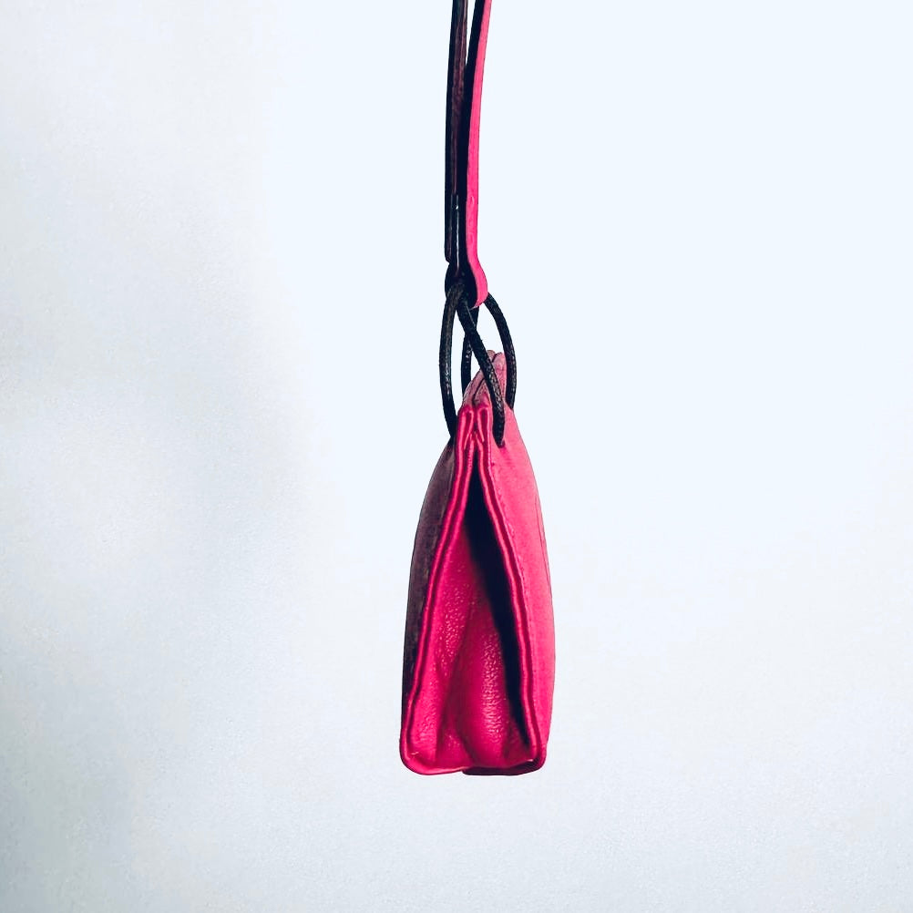 Hermes Sac Shopping Rose Mexico Milo Lambskin Paper Bag Charm