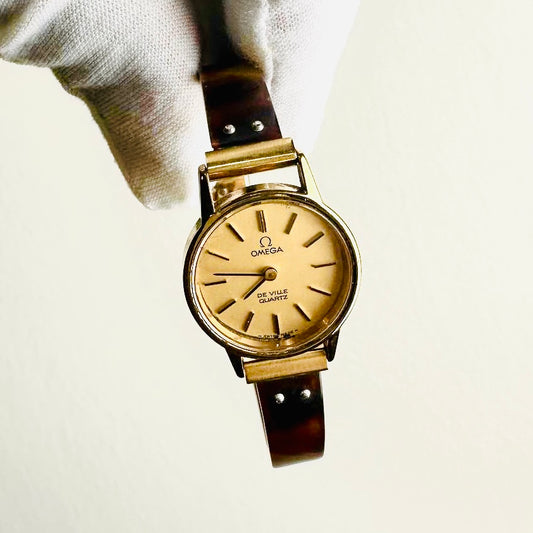 Omega De Ville Gold Round Dial Stainless Steel 20MM Quartz Vintage Watch
