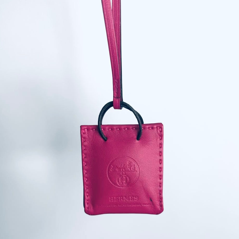 Hermes Sac Shopping Rose Mexico Milo Lambskin Paper Bag Charm
