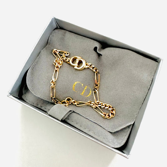 Christian Dior CD Chunky Classic Chain Links Gold Giant Monogram Logo Bracelet