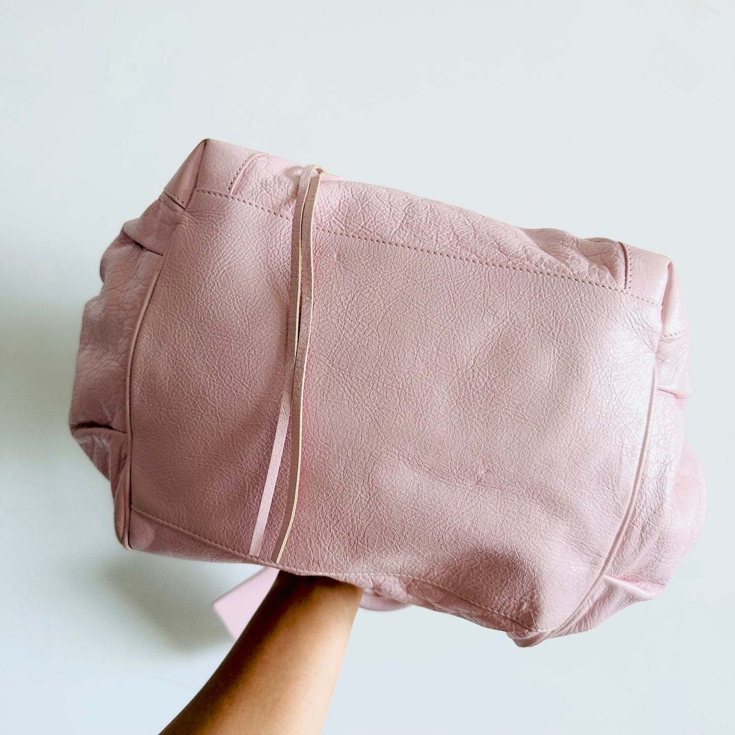 Balenciaga Pink Sunday City Leather Monogram Logo Shopper Shoulder Tote Bag With Mirror