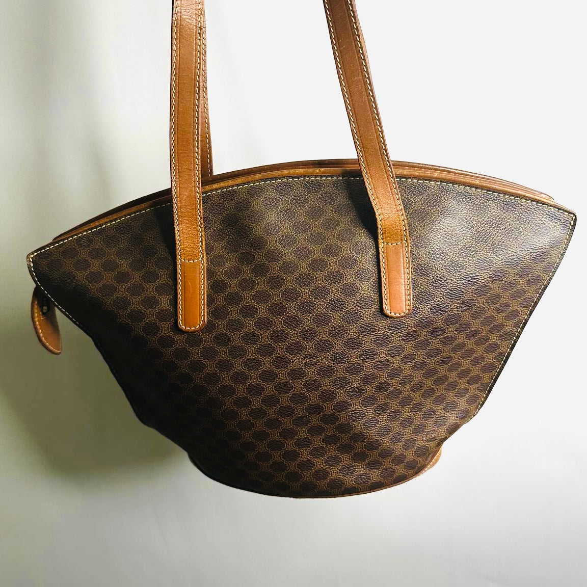 Celine Eclipse Triomphe Macadam Monogram Logo GHW Structured Vintage Shoulder Shopper Tote Bag