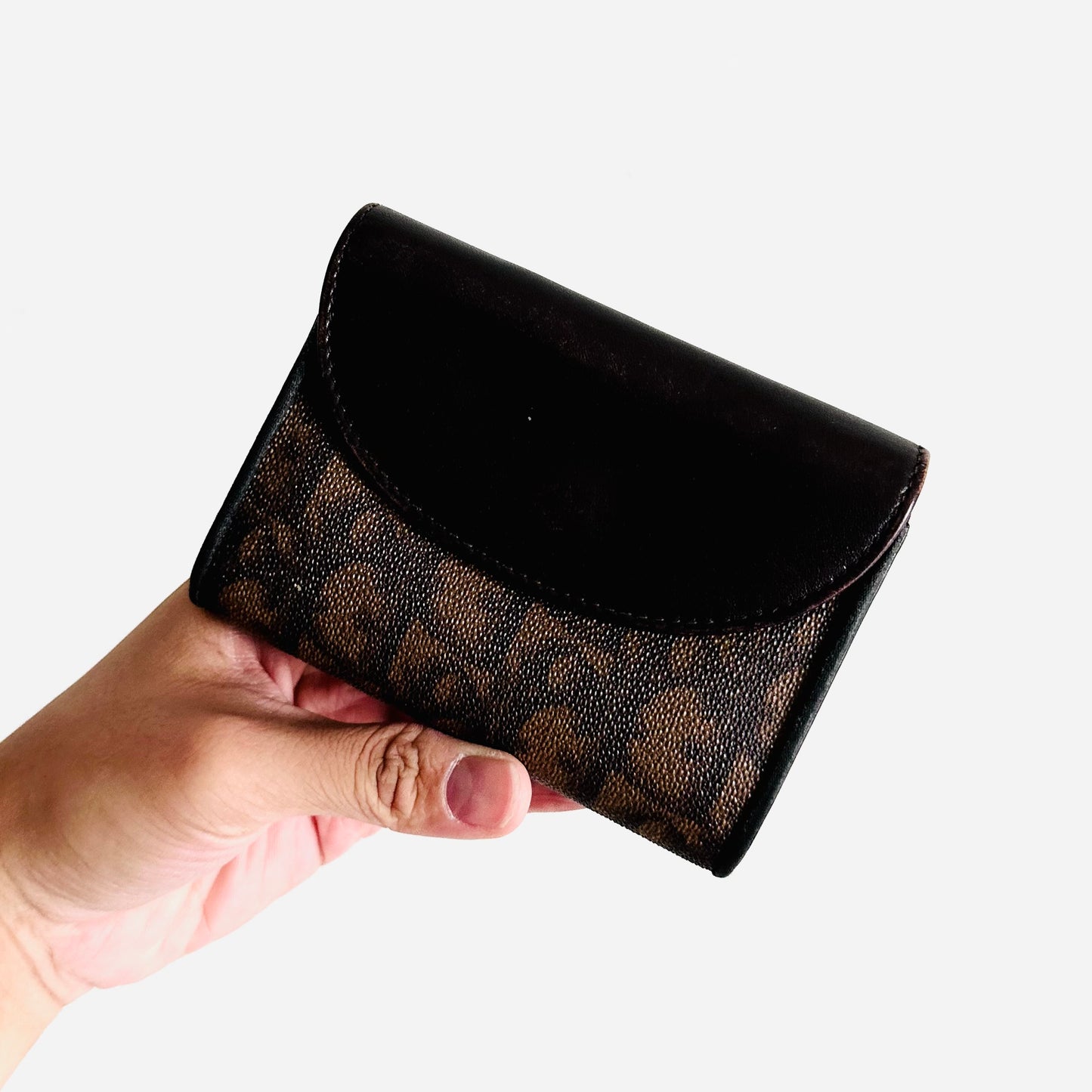 Christian Dior CD Dark Brown Romantique Bow Oblique Monogram Logo Flap Compact Trifold Wallet