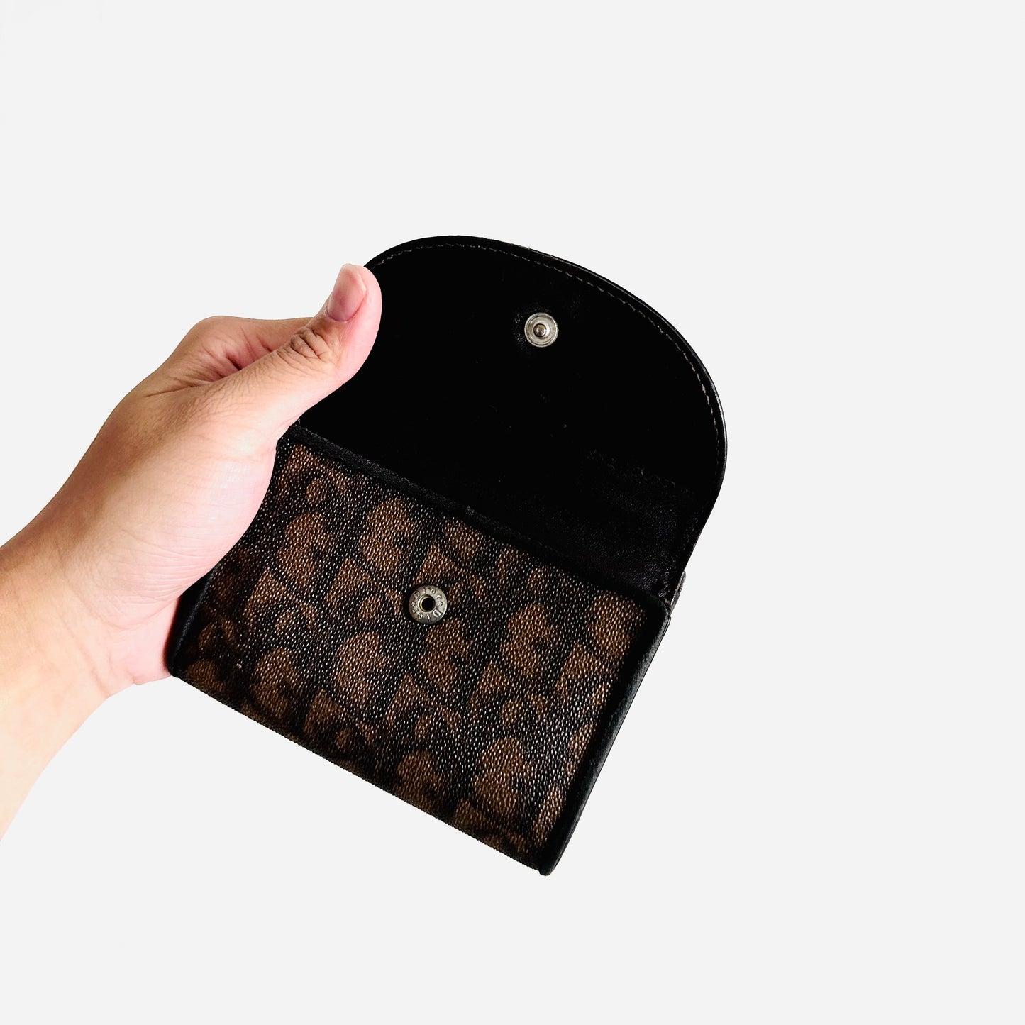 Christian Dior CD Dark Brown Romantique Bow Oblique Monogram Logo Flap Compact Trifold Wallet