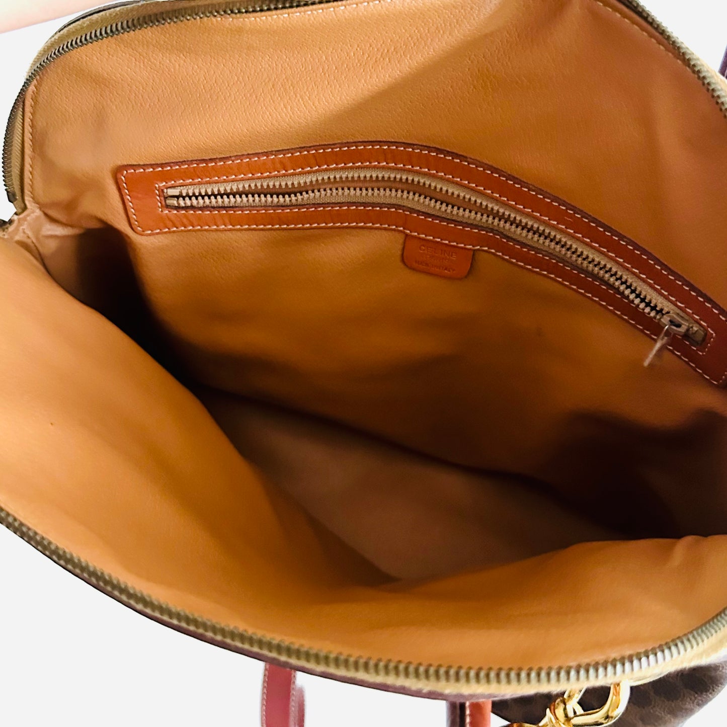 Celine Alma Triomphe Macadam Monogram Logo GHW Bandouliere Vintage 2-Way Top Handle Shoulder Sling Tote Bag