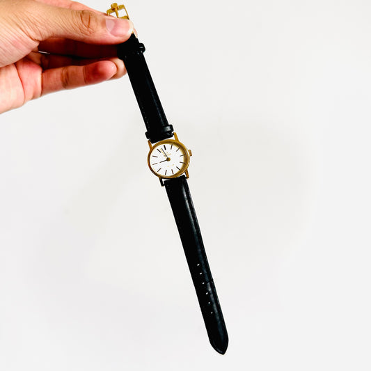 Omega De Ville Gold Round Dial Black Leather Strap 24MM Vintage Watch