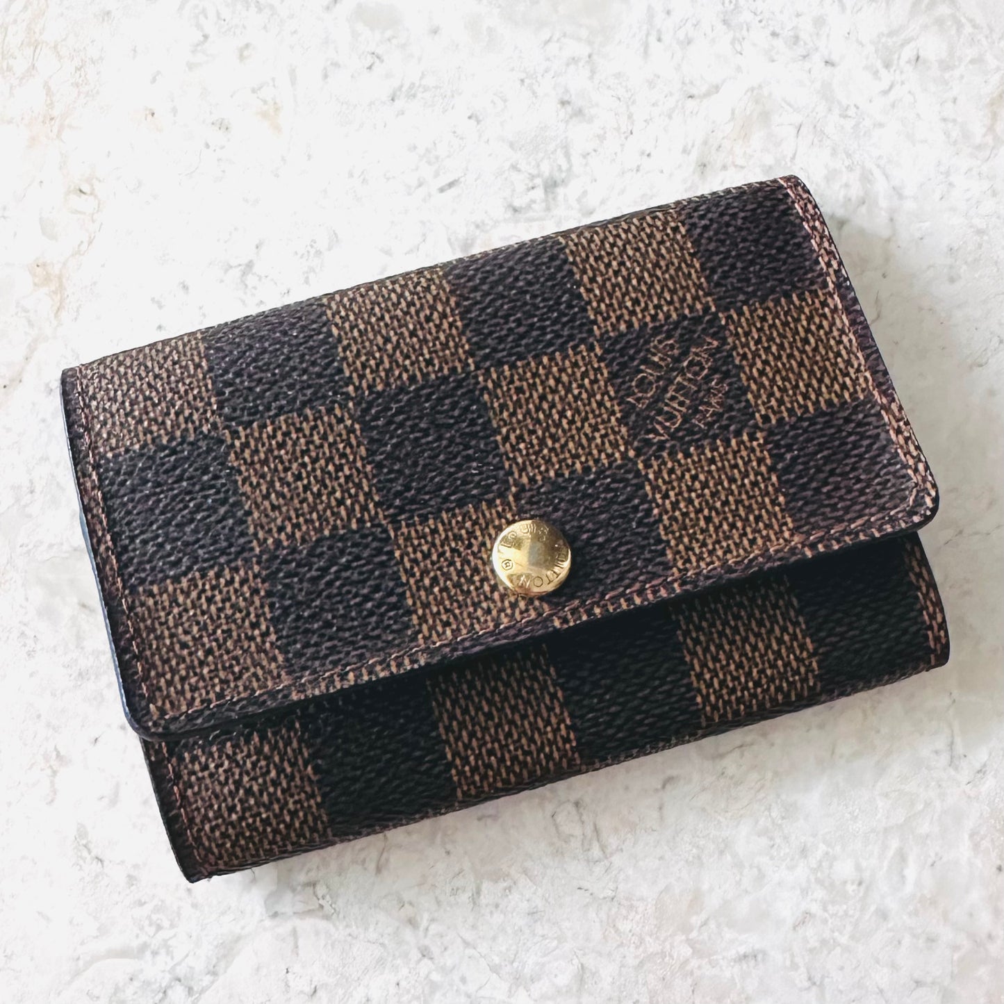Louis Vuitton LV Damier Ebene Monogram Logo GHW Flap Compact 6 Key Cles Holder Pouch