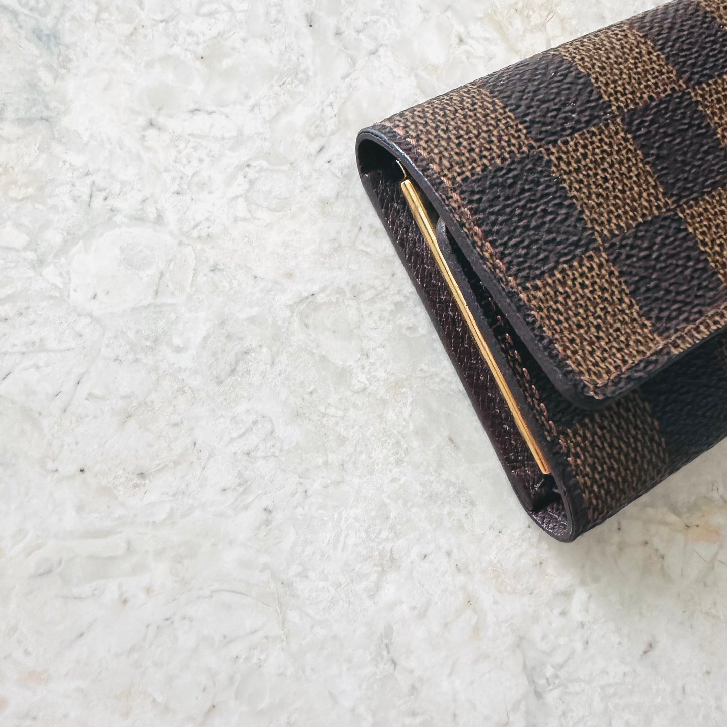 Louis Vuitton LV Damier Ebene Monogram Logo GHW Flap Compact 6 Key Cles Holder Pouch