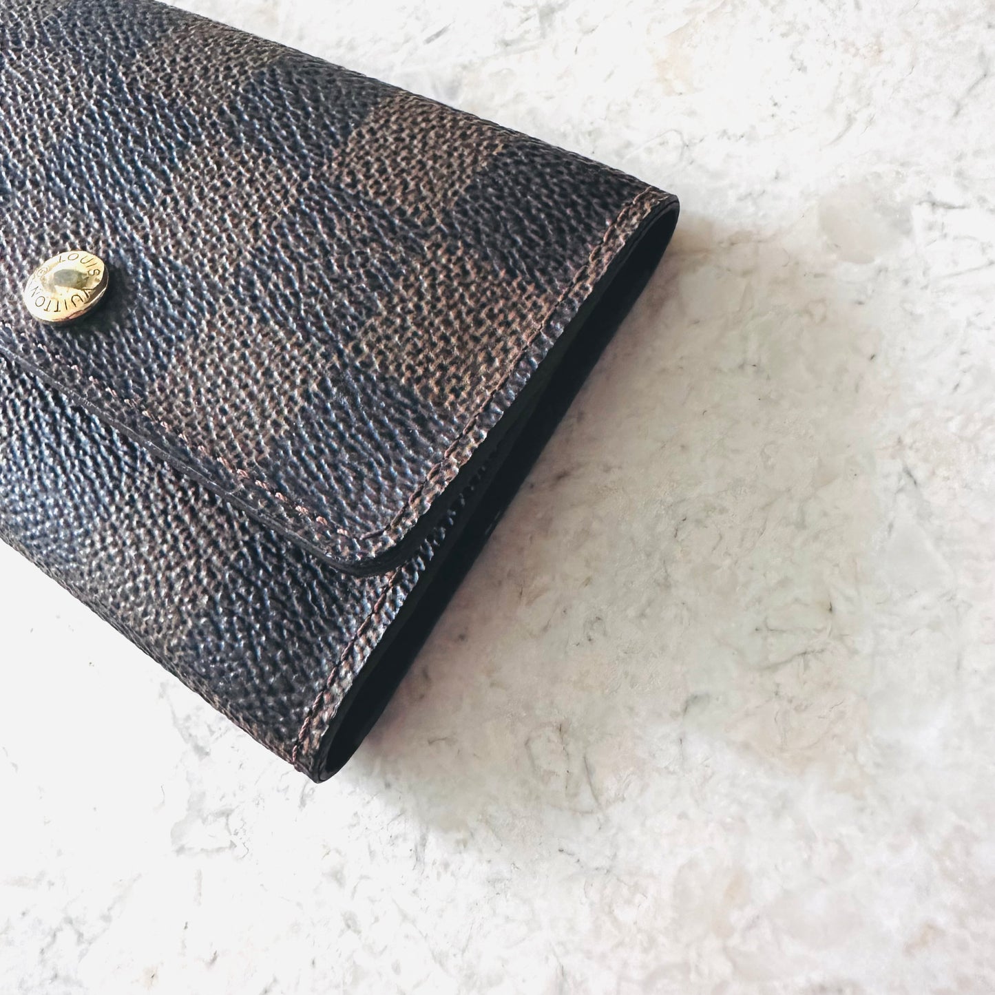 Louis Vuitton LV Damier Ebene Monogram Logo GHW Flap Compact 6 Key Cles Holder Pouch