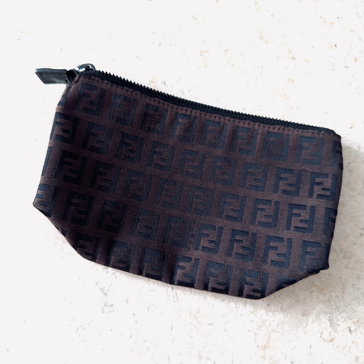 Fendi Black / Brown Zucca Zucchino FF Monogram Logo Zip Pouch