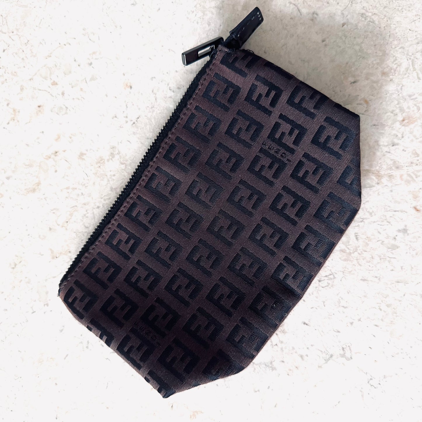 Fendi Black / Brown Zucca Zucchino FF Monogram Logo Zip Pouch