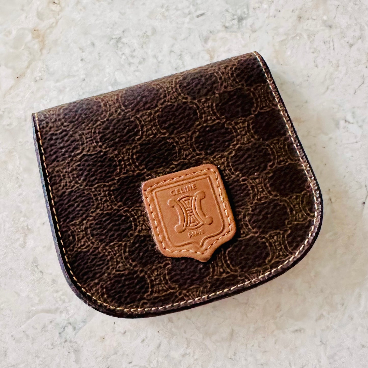 Celine Triomphe Monogram Logo GHW Logo Flap Coin Purse