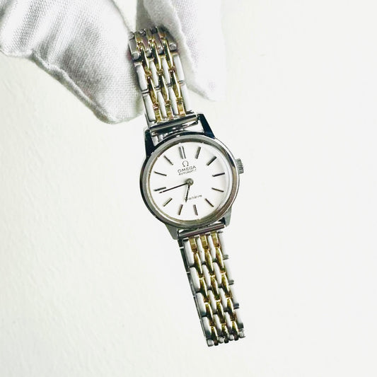 Omega Geneve Automatic White Round Dial Gold Two Tone Stainless Steel Vintage 22MM Watch