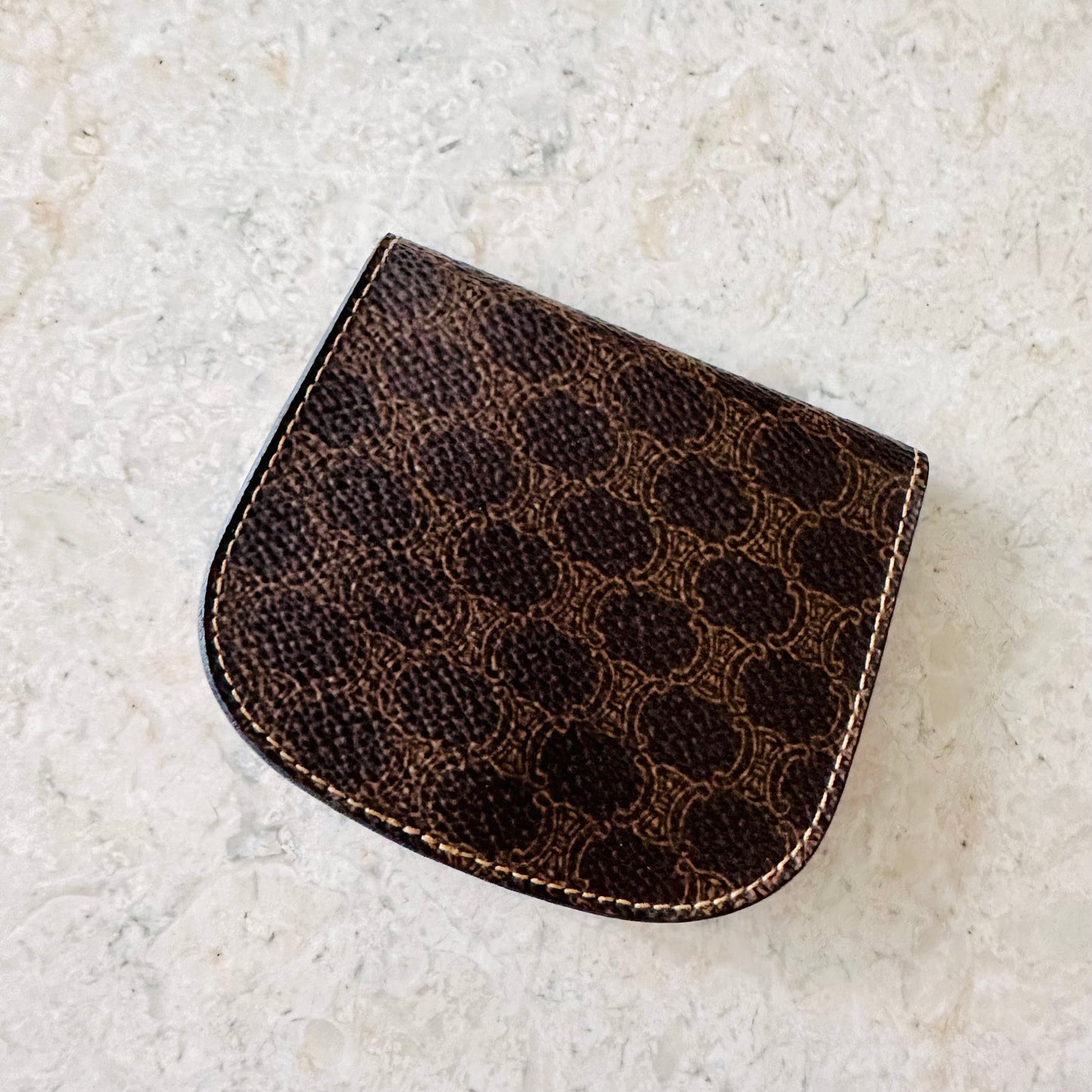 Celine Triomphe Monogram Logo GHW Logo Flap Coin Purse
