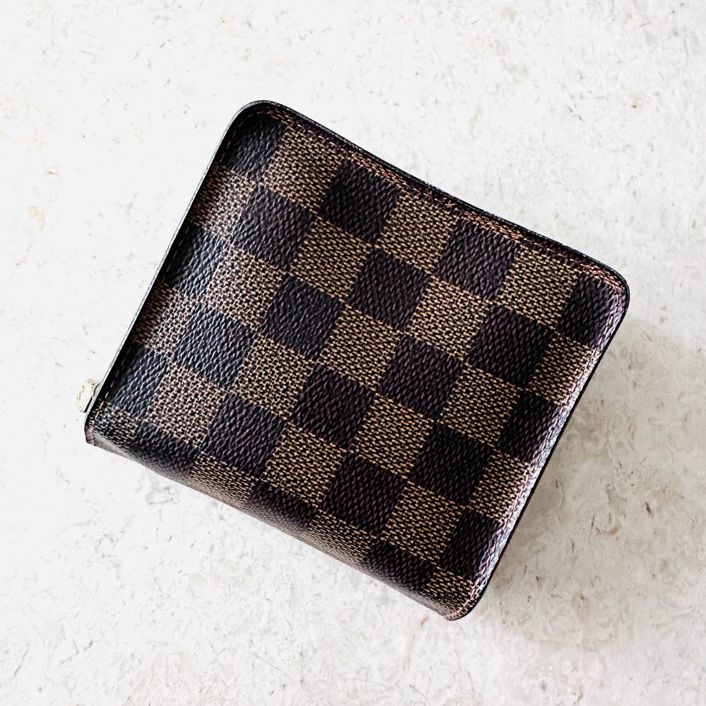 Louis Vuitton LV Damier Ebene DE Monogram Logo GHW Flap Compact Bifold Wallet