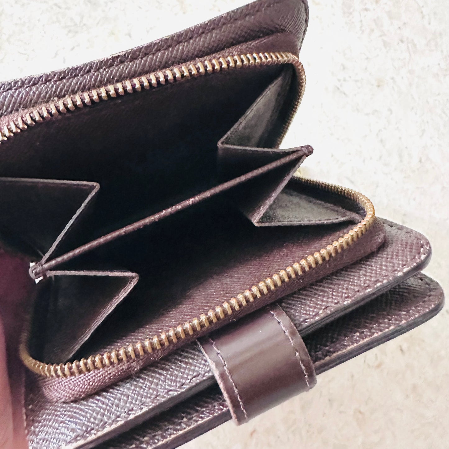 Louis Vuitton LV Damier Ebene DE Monogram Logo GHW Flap Compact Bifold Wallet