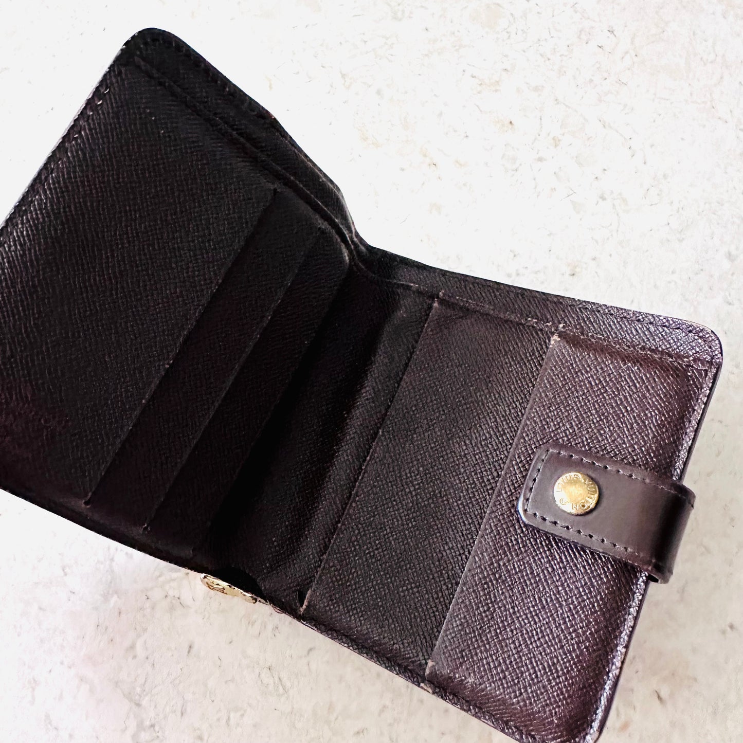 Louis Vuitton LV Damier Ebene DE Monogram Logo GHW Flap Compact Bifold Wallet