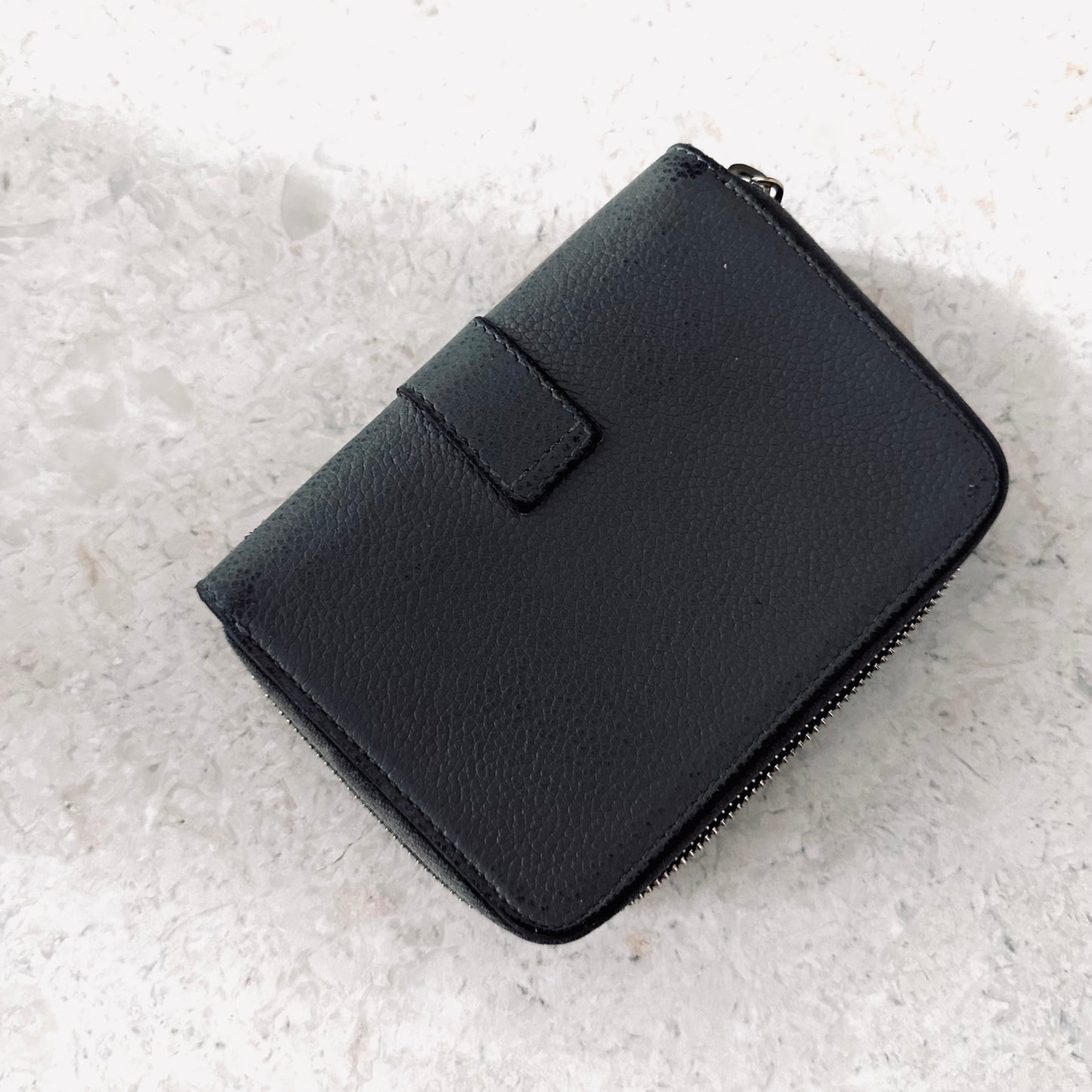 YSL Yves Saint Laurent Dark Grey / Gray GHW Cassandra Compact Flap Leather Zippy Zip Around Wallet