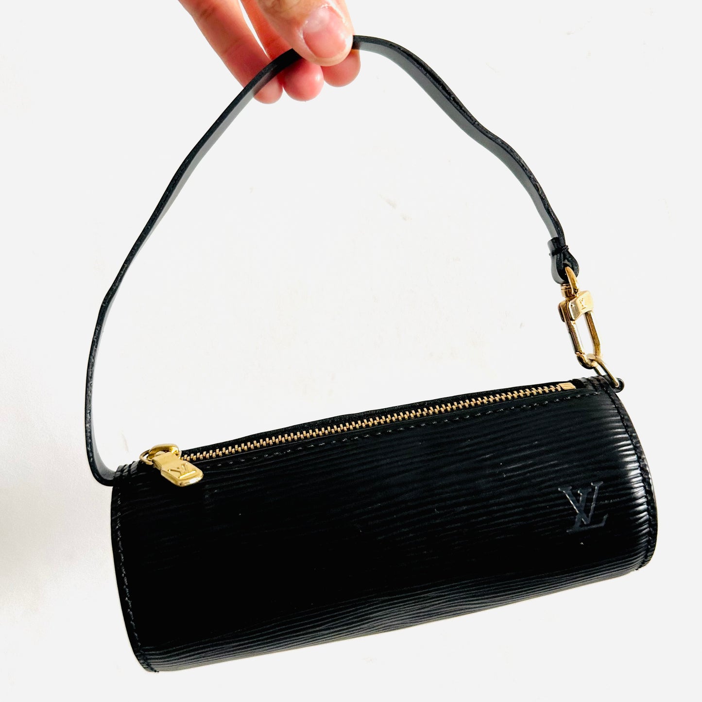 Louis Vuitton LV Black GHW Epi Leather Mini Monogram Logo Papillon Roller Pochette Accessories Accessoires Shoulder Bag