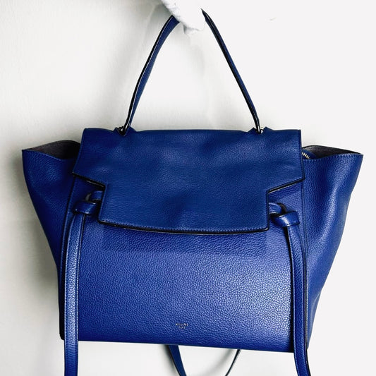 Celine Indigo Blue Mini Belt Bag 2-Way Monogram Grained Calfskin Leather Top Handle Shoulder Sling Bag