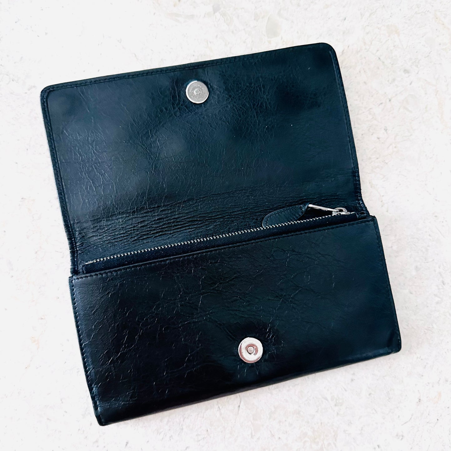 Balenciaga Black Giant City 21 Silver Studs Leather Logo Flap Long Wallet