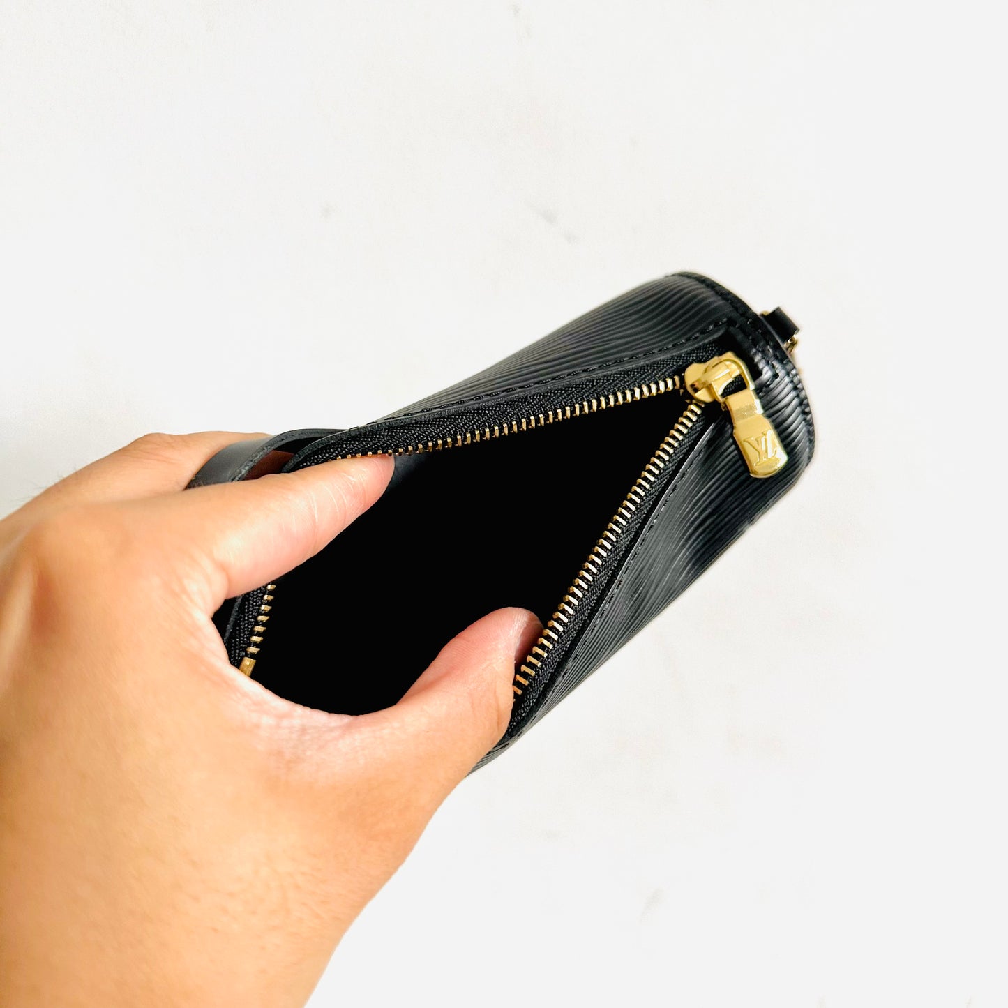Louis Vuitton LV Black GHW Epi Leather Mini Monogram Logo Papillon Roller Pochette Accessories Accessoires Shoulder Bag