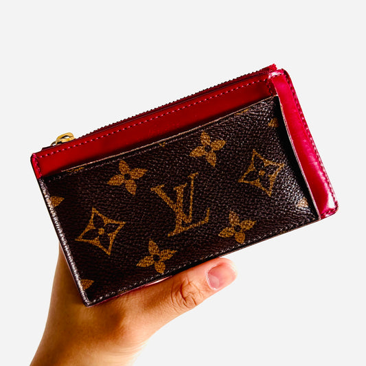 Louis Vuitton LV Monogram Logo / Fuchsia Zip Compact Zipped Card Case Cardholder Wallet