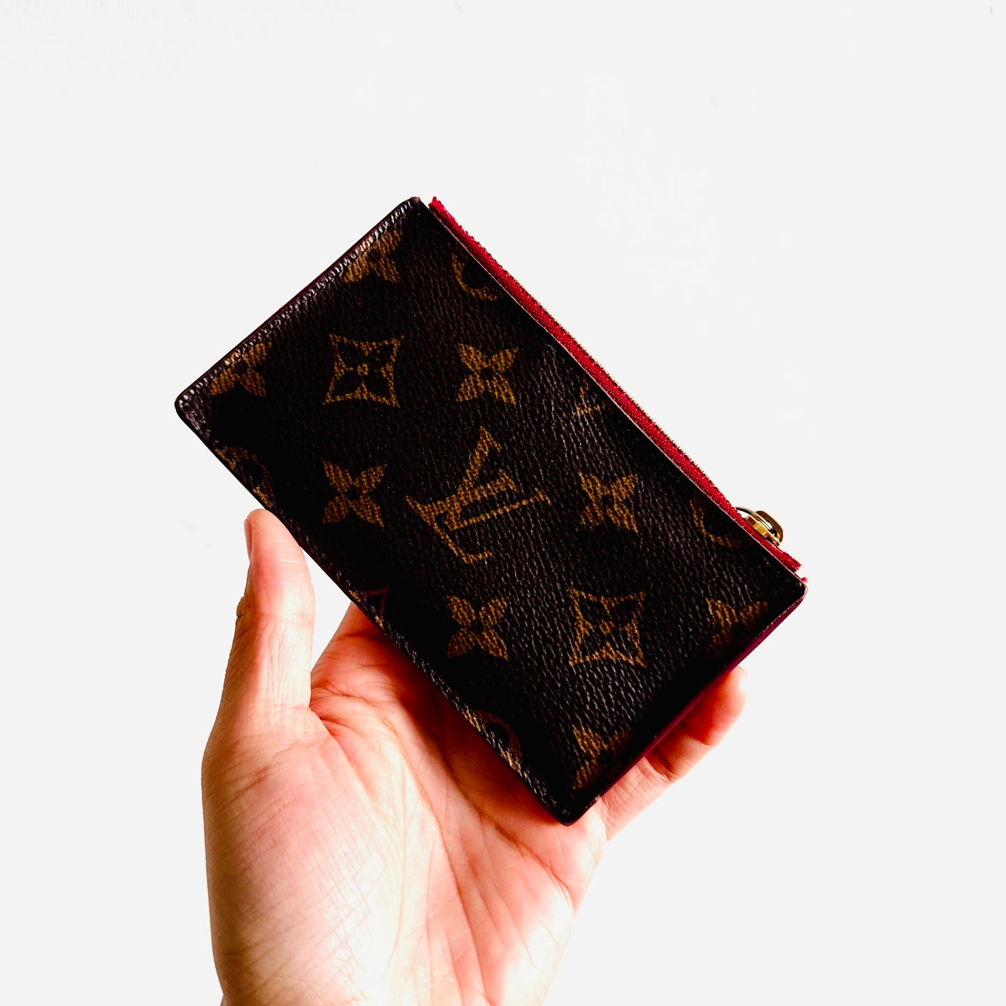 Louis Vuitton LV Monogram Logo / Fuchsia Zip Compact Zipped Card Case Cardholder Wallet