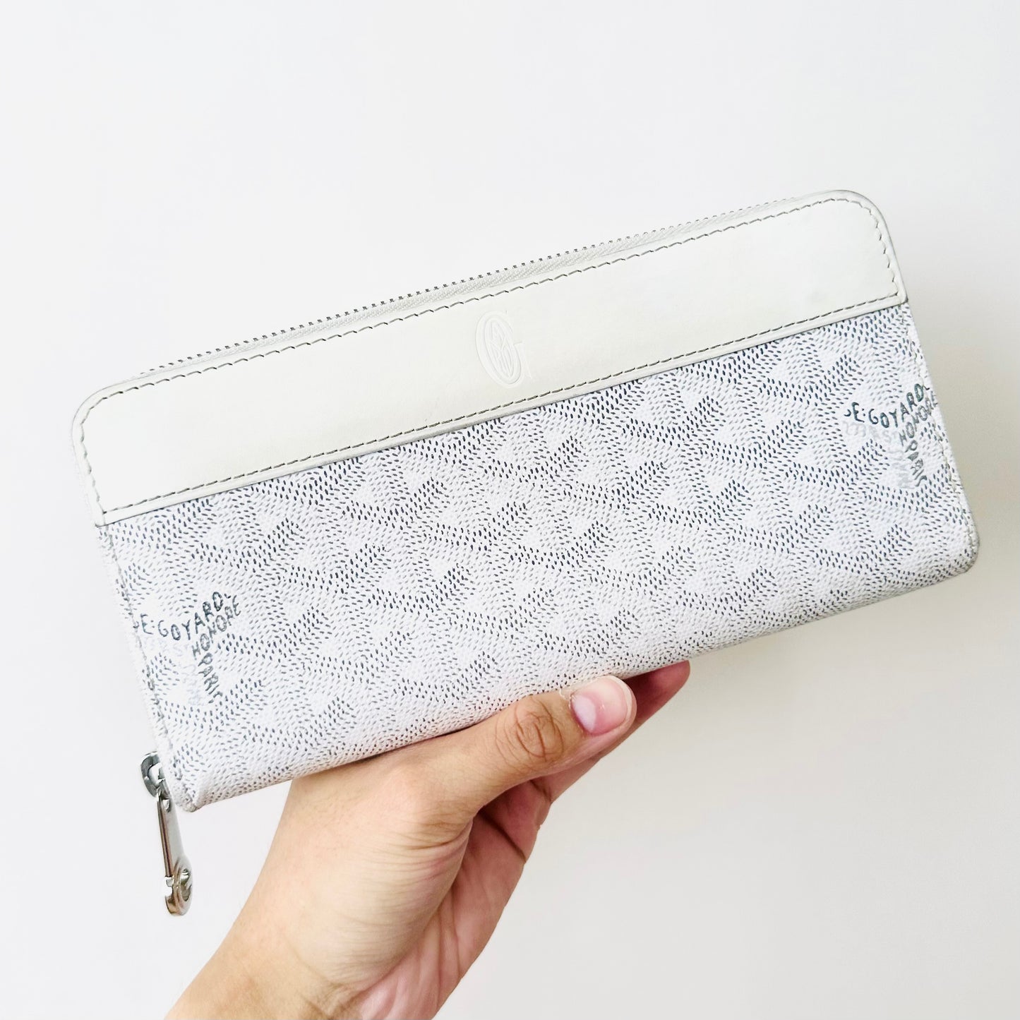 Goyard White Matignon GM Monogram Logo Zip Around Zippy Long Wallet