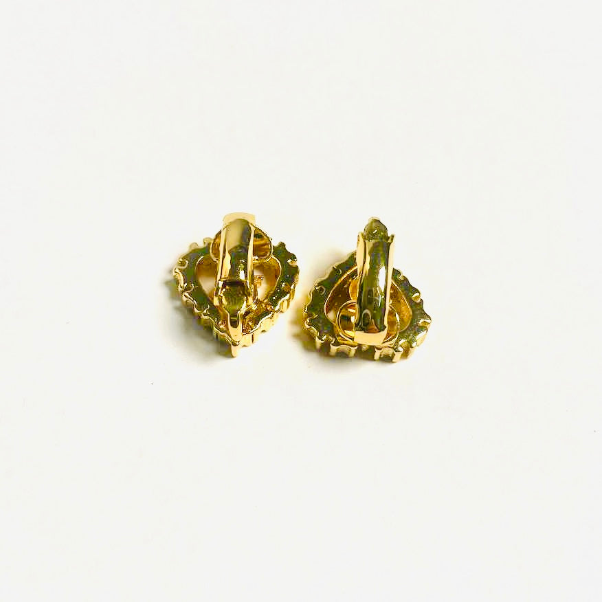 Christian Dior CD Monogram Logo Gold Signature Vintage Heart & Crystals Clip On Earrings