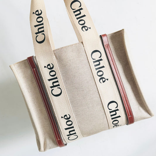 Chloe Medium Woody Beige / Tan Brown Monogram Logo Shopper Shoulder Tote Bag