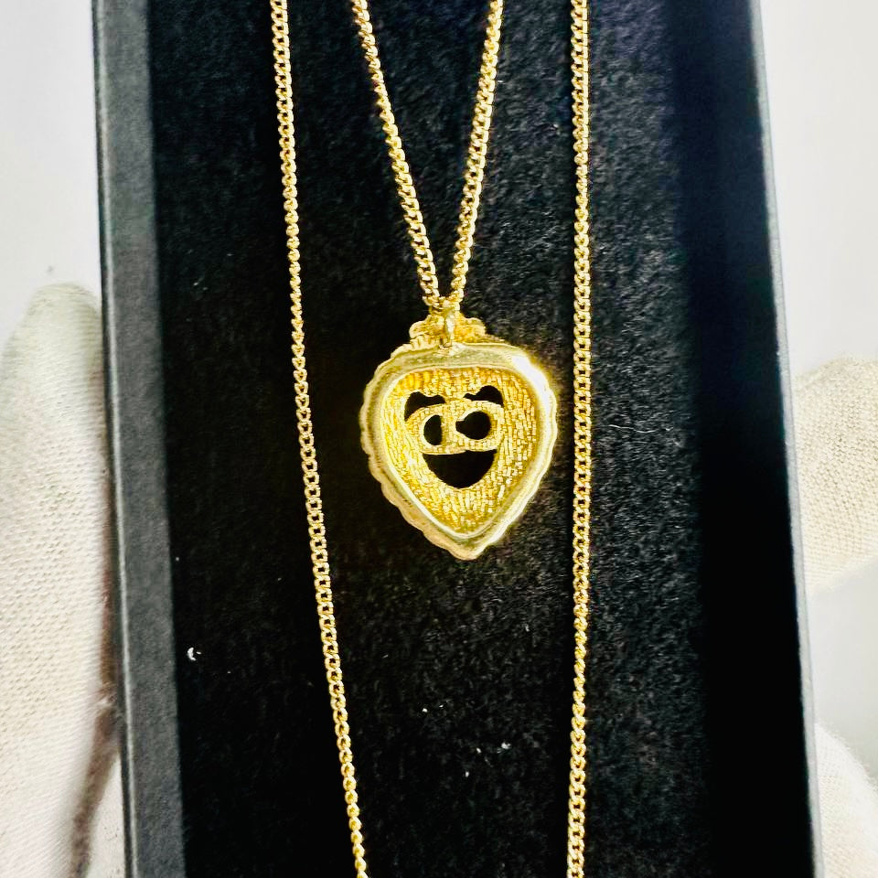 Christian Dior CD Giant Heart Gold Monogram Logo Pendant Necklace